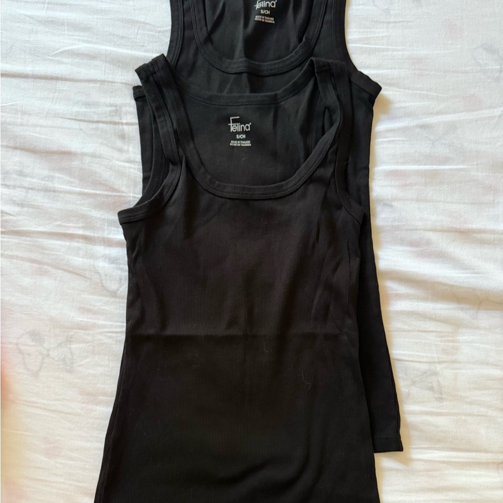Felina Black Ribbed Scoop Neck Tank Tops - Set of 2